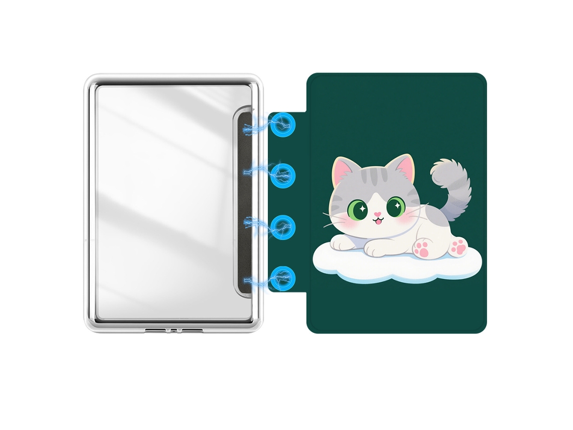 Capa Panoona Transparente Com Fixação Magnética Lateral Para Kobo Libra2 / Libra Colour 7 Polegadas Gatinho