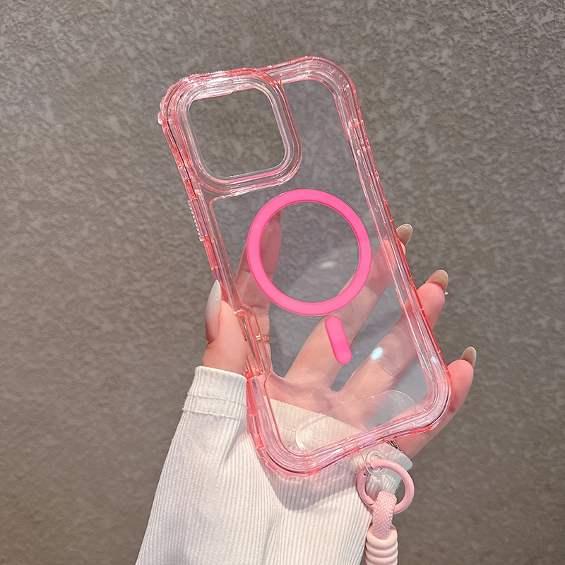 (rosa, Iphone Air) Capa De Celular À Prova De Choque Com Cordão E Tampa De Carregamento Magnética.