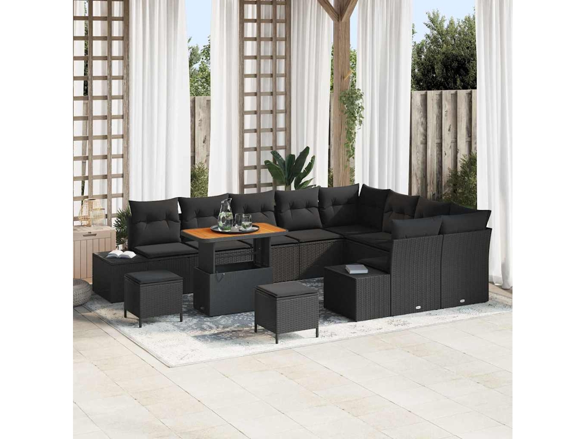 Vidaxl Conjunto De Sofá De Jardim 12 Pcs Preto Rattan Sintético