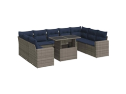 Conjunto de 10 Sofás Jardim com Almofadões Vime Pe/acácia Cinzento MAISON EXCLUSIVE (10 pcs)