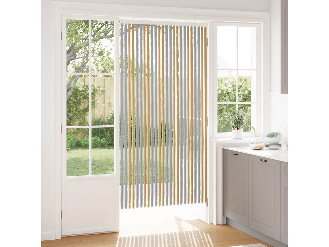 Vidaxl Cortina De Insetos Chenille Cinza E Bege 100 X 200 Cm 100% Pp