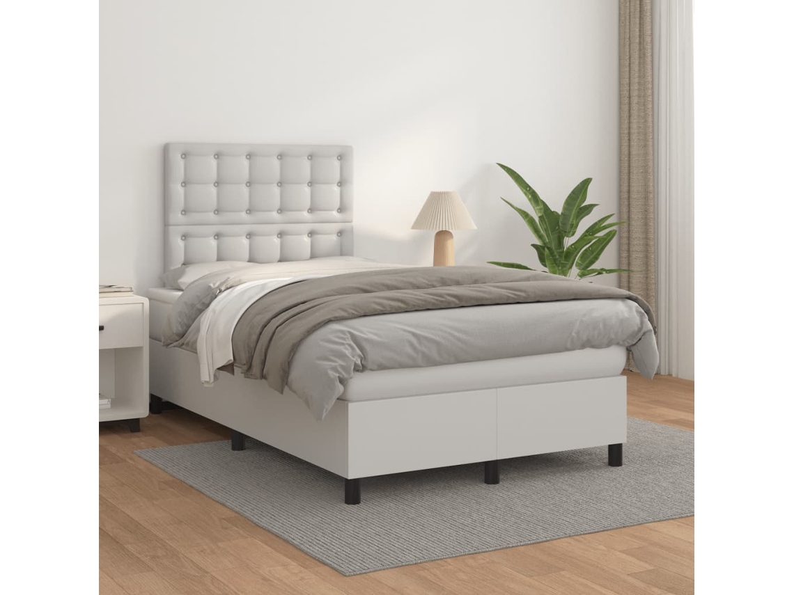 Cama com molas/colchão 120x200 cm couro artificial branco