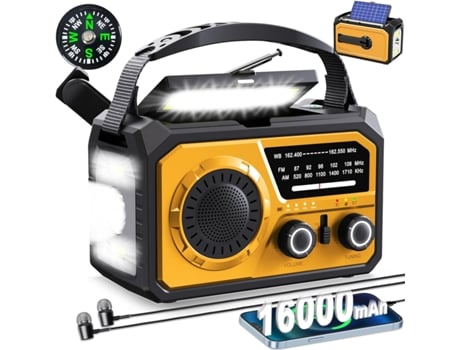 16000mah Manivela De Emergência Solar Am/fm/wb Rádio Meteorológico Lanterna Led Eifson (laranja)