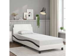Estrutura Cama C/ Cabeceira Couro Artificial Branco E Preto