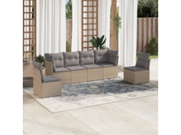 Conjunto de 6 Sofás para Jardim com Almofadas Vime Pe Bege Dkd Home Decor