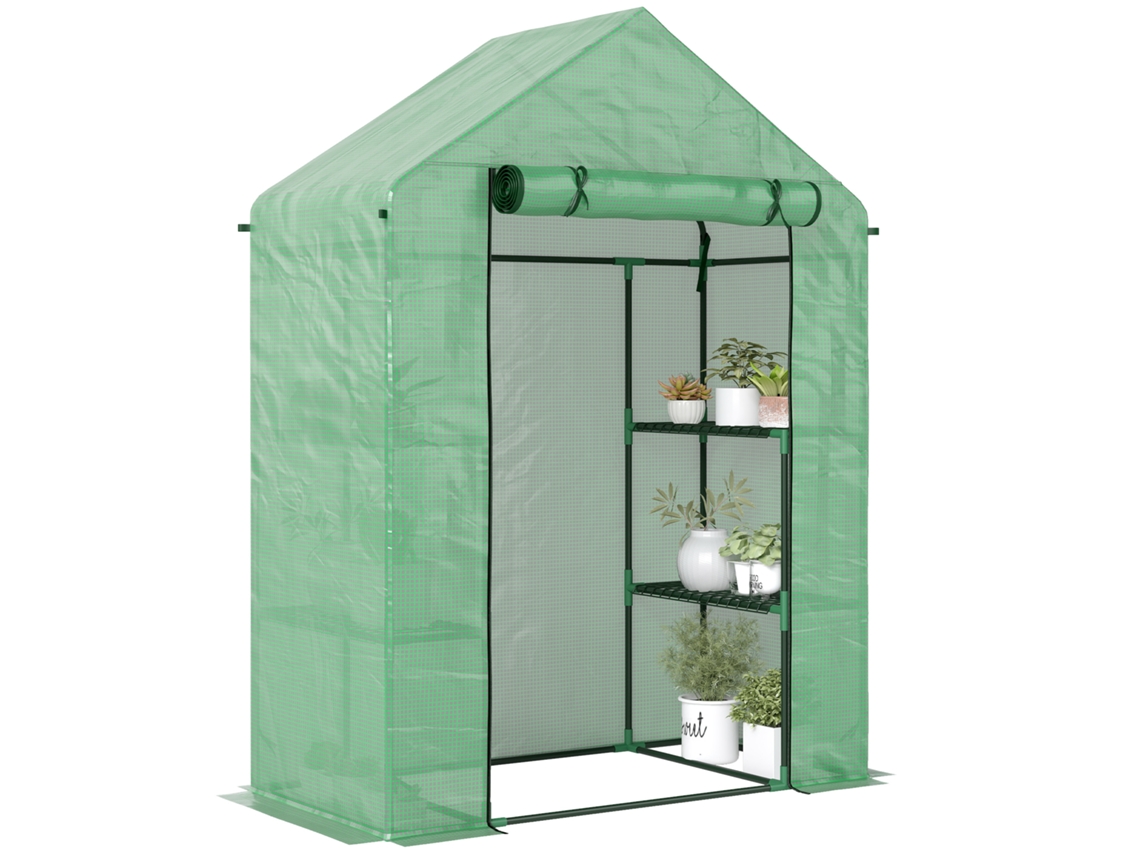 Estufa 141x72x191cm aço e PE 4 prateleiras cordas e estacas DECORALAR TECH