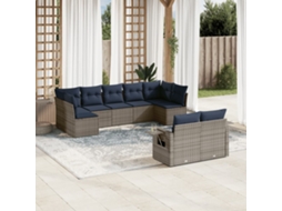 Vidaxl Conjunto De Sofá De Jardim De 9 Peças Com Almofadas Em Rattan Sintético Cinza
