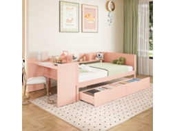 Cama Solteiro Madeira 90x200 Escrivaninha 2 Gavetas Prateleiras Rosa