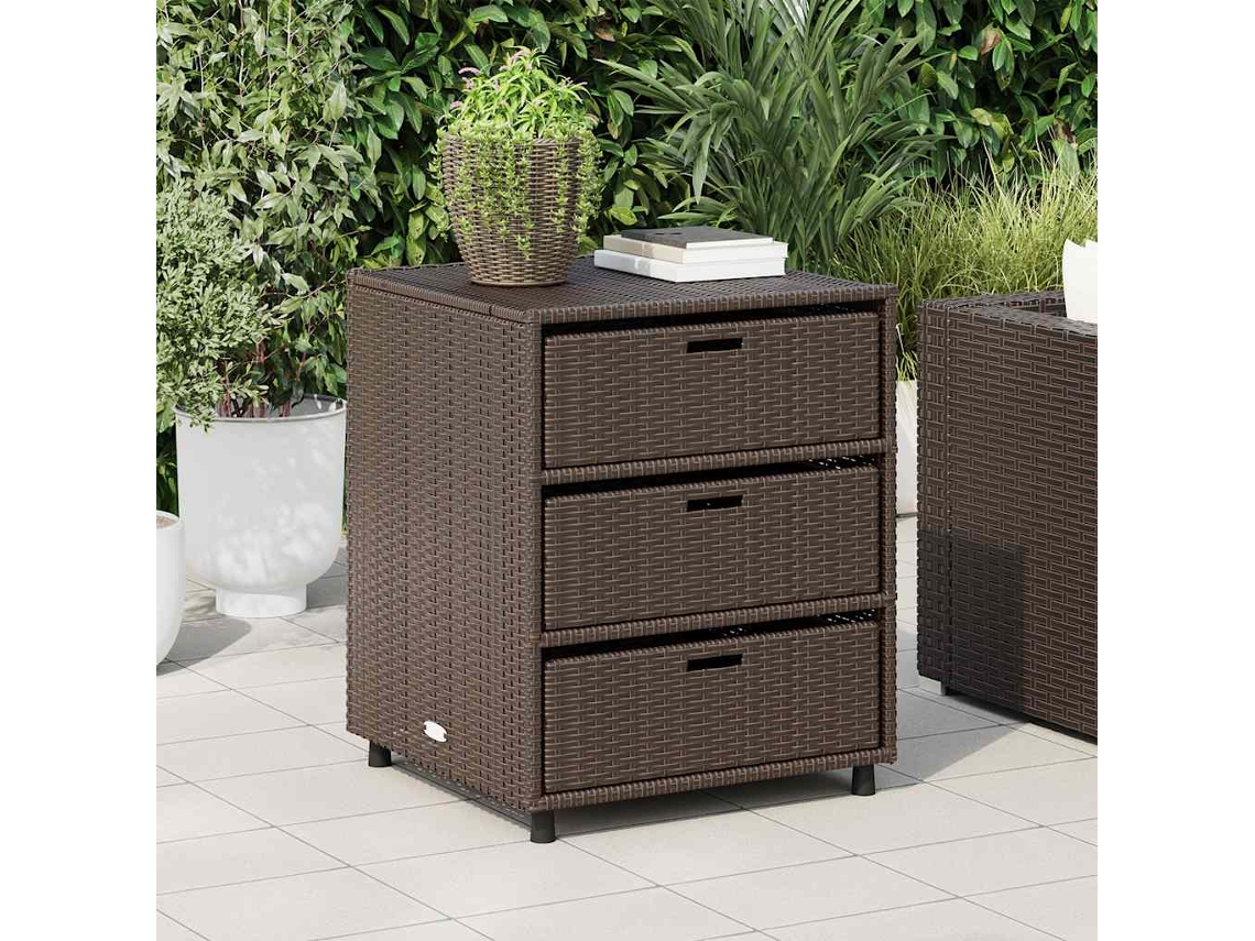 Vidaxl Armário De Arrumação Para Jardim 55x59x69 Cm Vime Pe Castanho