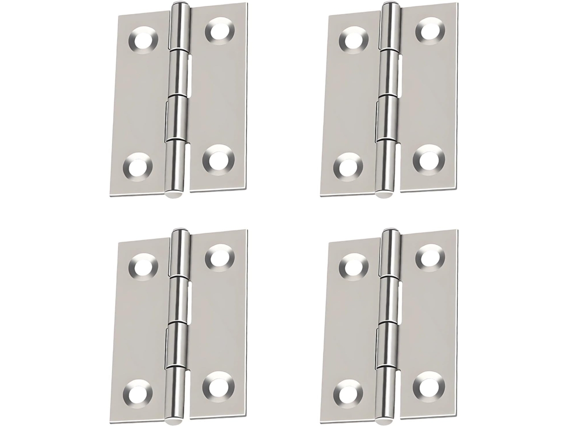 Conjunto De 4 Dobradiças Pequenas Aço Inoxidável Com 2 Furos, 3, 1x 4, 4cm 1, 2x 1, 7pol, Acabamento Polido, Para