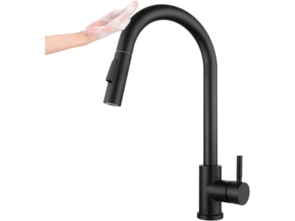 Torneira De Cozinha Inteligente De Duas Peças, Montada Na Bancada, Em Preto Fosco.