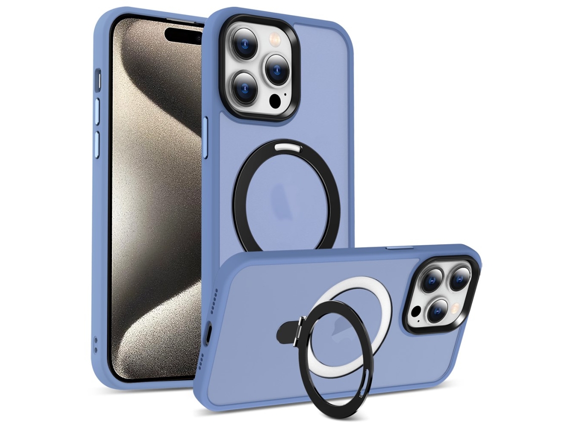 Suporte Casa Magsafe Para Iphone 15 Pro Pele Sintética Azul