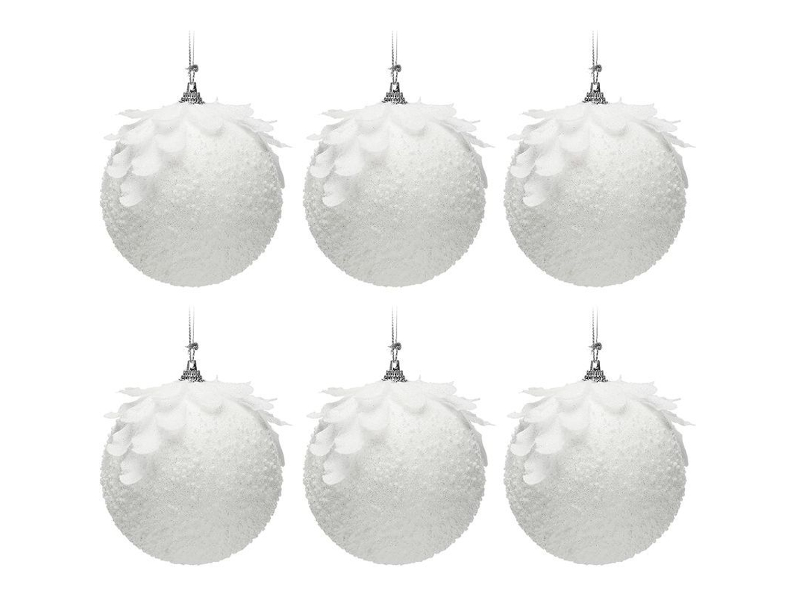 6pcs Bola De Natal Branca Com Glitter, Ornamentos De Árvore De Natal Brilhantes