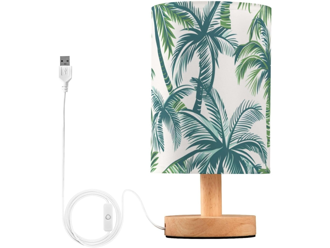 Luminária De Mesa Mnsruu Para Quarto E Sala Estar, Com Design De Folhas Palmeira Tropicais E Portas Carregamento Usb