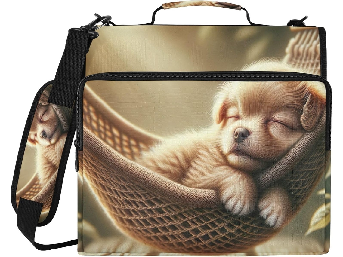 Organizador De Fichário Com Estampa Fofa Cachorros E Filhotes, Com Compartimento Laptop, 3 Argolas Escola E
