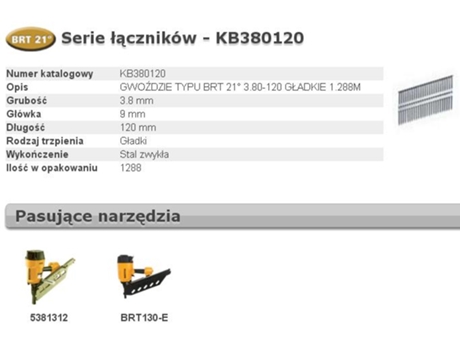 Gwozdzie Brt21 3,80 X 120mm 1288 Szt. Kb380120 Bostitch