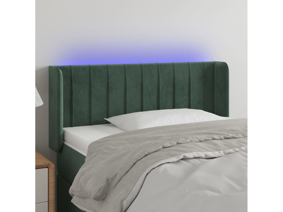 Cabeceira Cama C/ Luzes Led Veludo 93x16x78/88 Cm Verde-escuro