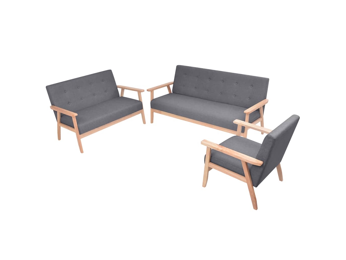 Vidaxl Conjunto De Sofás 3 Pcs Tecido Cinzento Escuro