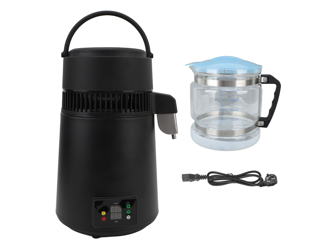 Máquina de água destilada 750W 4L com tampa azul, controle de temperatura e filtro de vidro preto LAXISCREED