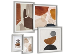 Composição De Quadros Padrões Abstratos Em Bege E Cinza Moldura Prateada Quadros Para O Escritório Espelharte (conjunto De 5 Imagens)