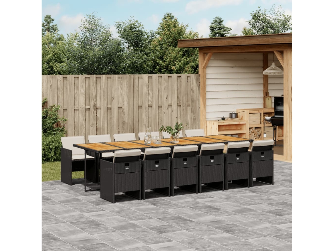 13 Pcs Conjunto De Jantar P/jardim Com Almofadões Vime Pe Preto Dkd Home Decor