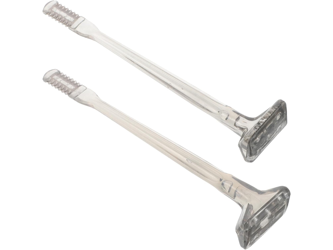 Máquina de cortar cabelo manual em aço inoxidável com cabeça dupla e design exclusivo.