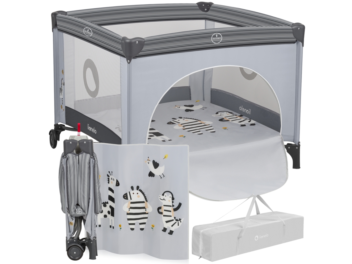 Parque Infantil Cercado De Bebé Lionelo Bonnie Baby - 100x96 Cm - Colchão Confortável - Rodas - Bolsa Para Transporte Cinzento
