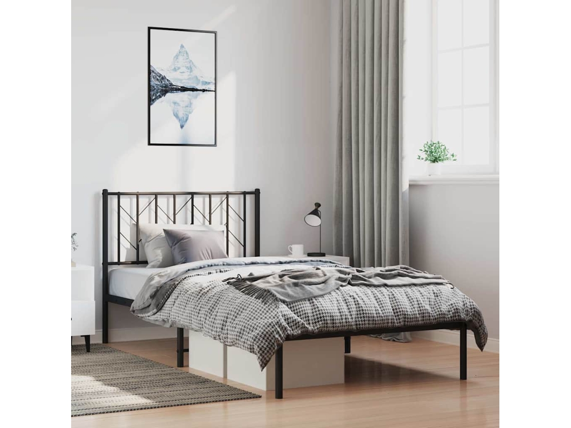 Estrutura De Cama Com Cabeceira 100x200 Cm Metal Preto