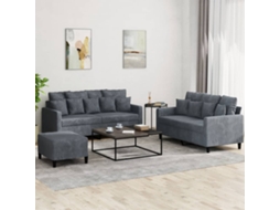 Vidaxl 3 Pcs Conjunto De Sofás Com Almofadões Veludo Cinzento-escuro