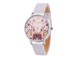Relógio de Pulso Casual de Quartzo com Pulseira de Couro Estilo Coreano Feminino Branco