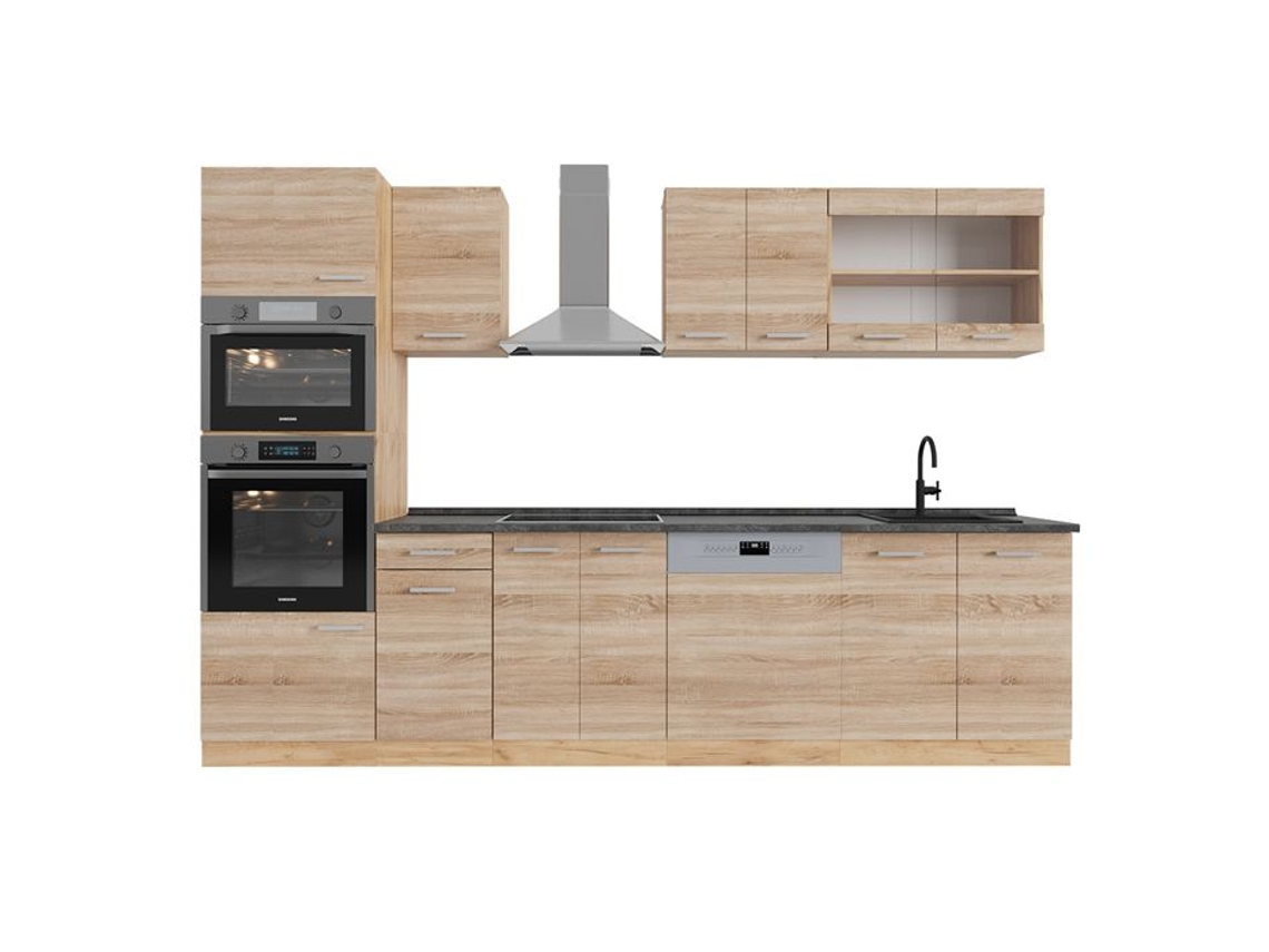 Cozinha R-Line, 300cm com armário alto, PT Antracite, Sonoma/Carvalho dourado VICCO
