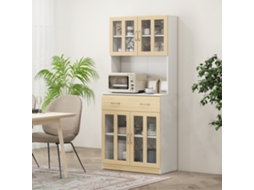 Despensa Suporte Micro ondas 80x40x180 Cm Branco Madeira 4 Portas Vidro Bancada Ampla Utensílios Cozinha ZIWEI STORE