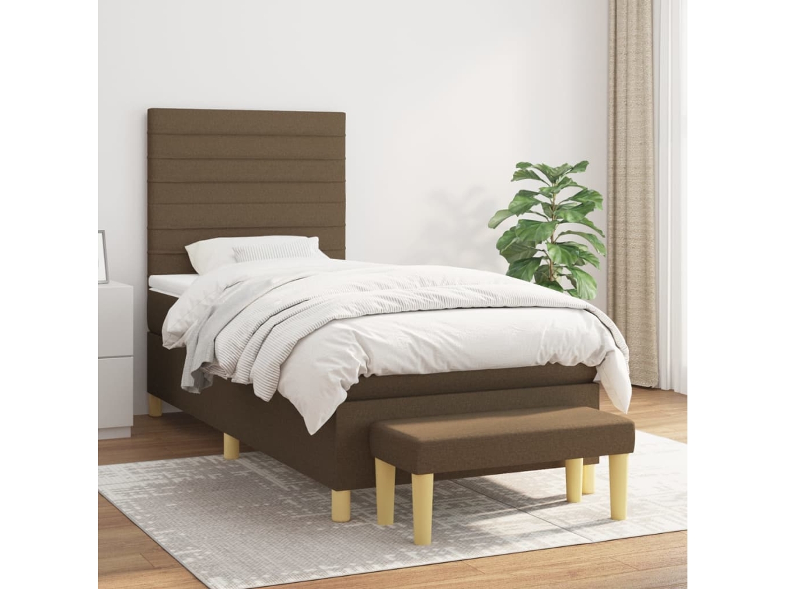 Vidaxl Cama Com Molas/colchão 100x200 Cm Tecido Castanho-escuro