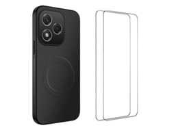 Capa Magnética Para Honor 400 Lite 5g Wanlonfeng Tq1 Series Com Textura De Fibra De Carbono E Tpu Para Pc Com 2 Películas De Tela Pretas