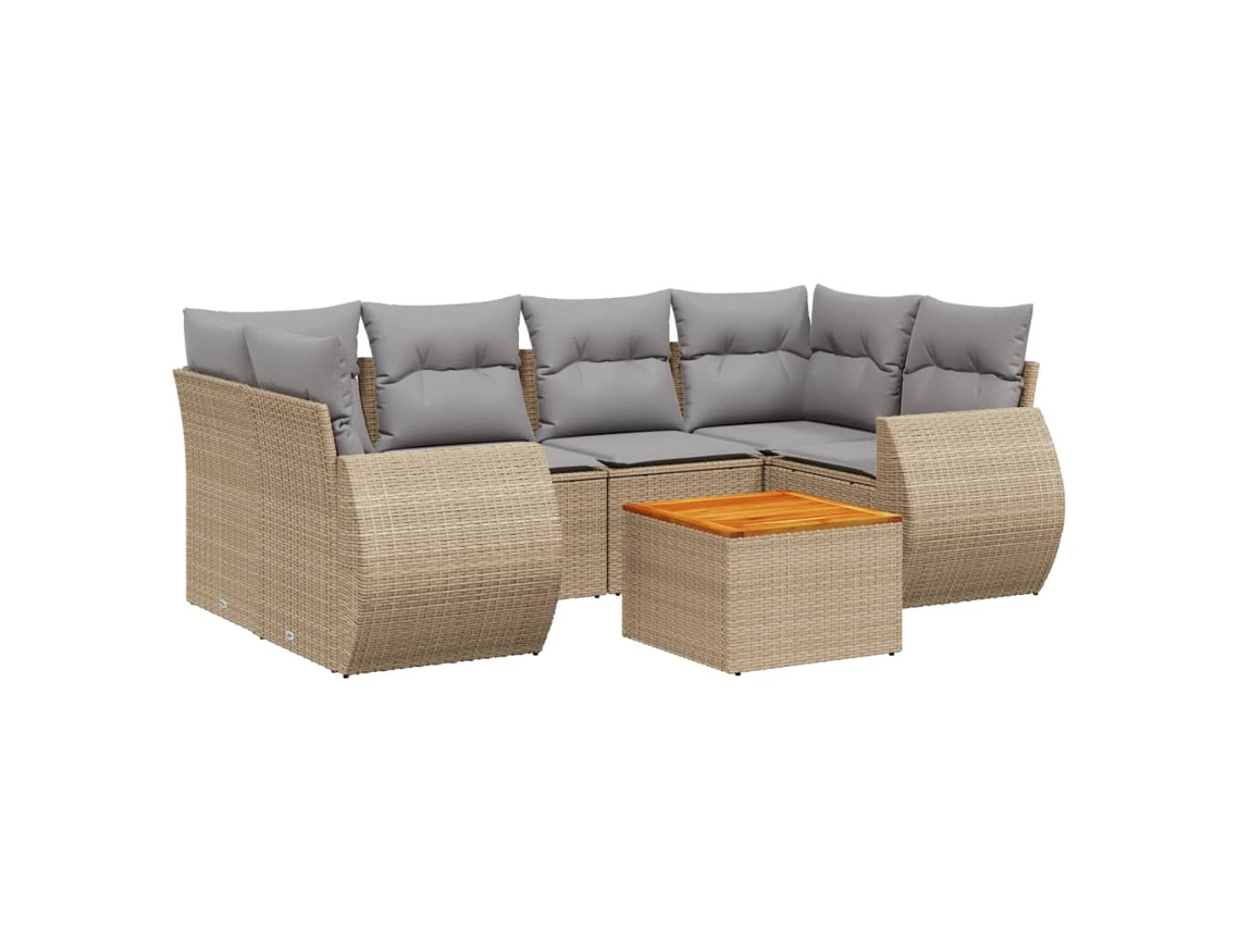 Conjunto de 7 Sofás para Jardim com Almofadões Vime Pe Bege MAISON EXCLUSIVE (7 pcs)