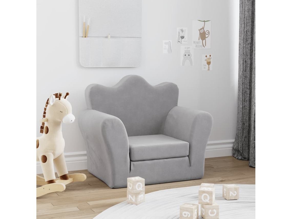 Vidaxl Sofá-cama Infantil Pelúcia Macia Cinzento-claro