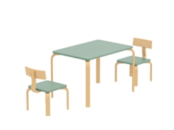 Conjunto Mesa E 2 Cadeiras Infantis Em Madeira Desenho E Estudos, 78x53x53cm, Na Cor Verde