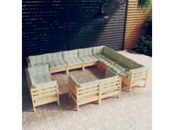 Vidaxl 12 Pcs Conjunto Lounge Jardim C/ Almofadões Creme Pinho Maciço