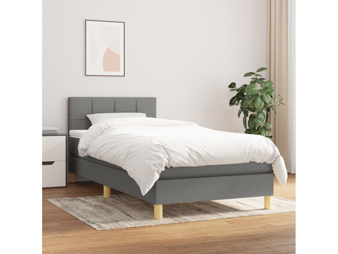 Vidaxl Cama Com Molas/colchão 90x190 Cm Tecido Cinza-escuro