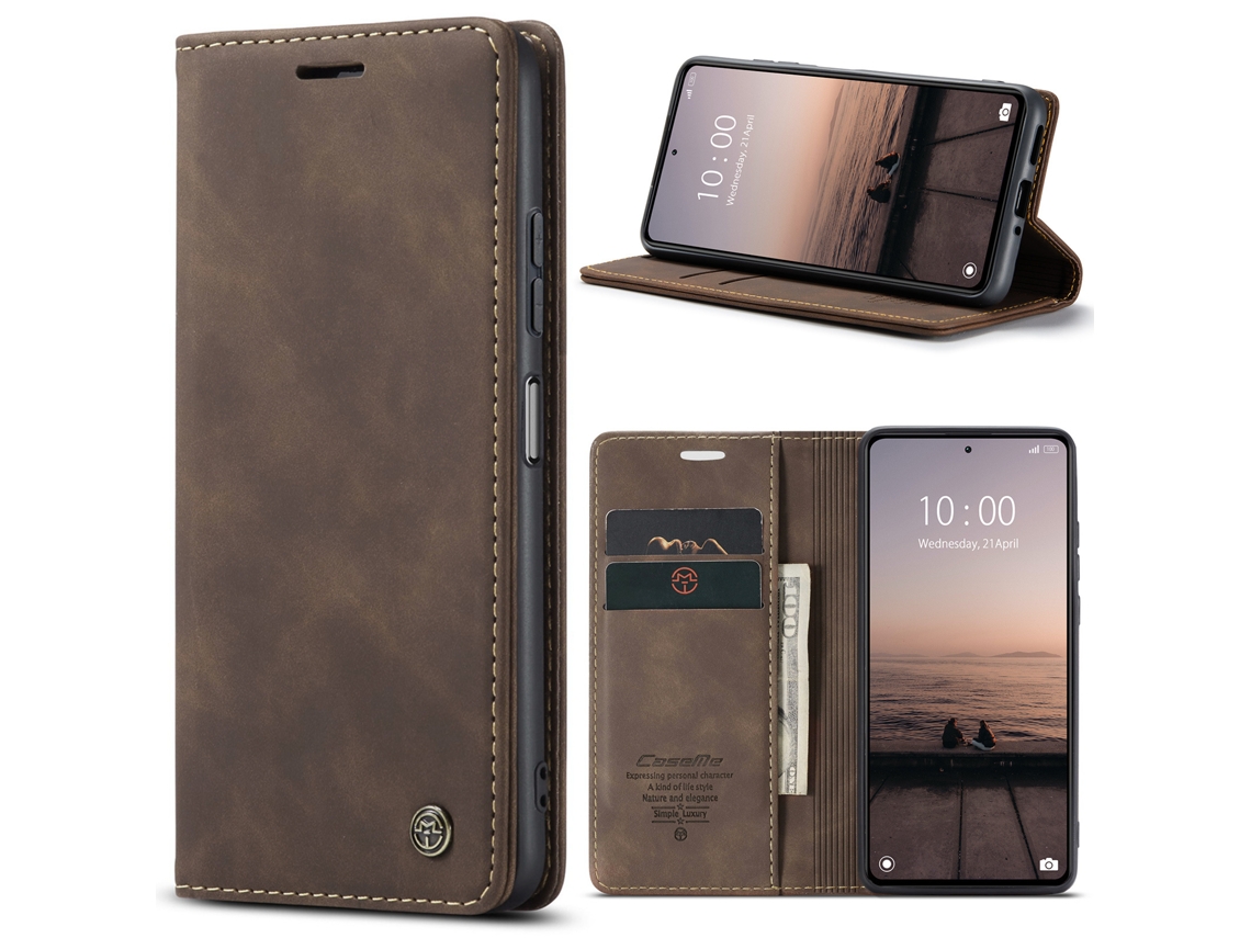 Capa Flip Para Celular Com Slot Magnético Para Cartão Simmarrom Café, Redmi Not8
