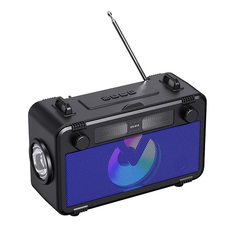 Rádio Recarregável Solar Portátil Alto Falante Bluetooth 5.3 com Lanterna Led Cartão Tf Leitor de Música Usb MDUG
