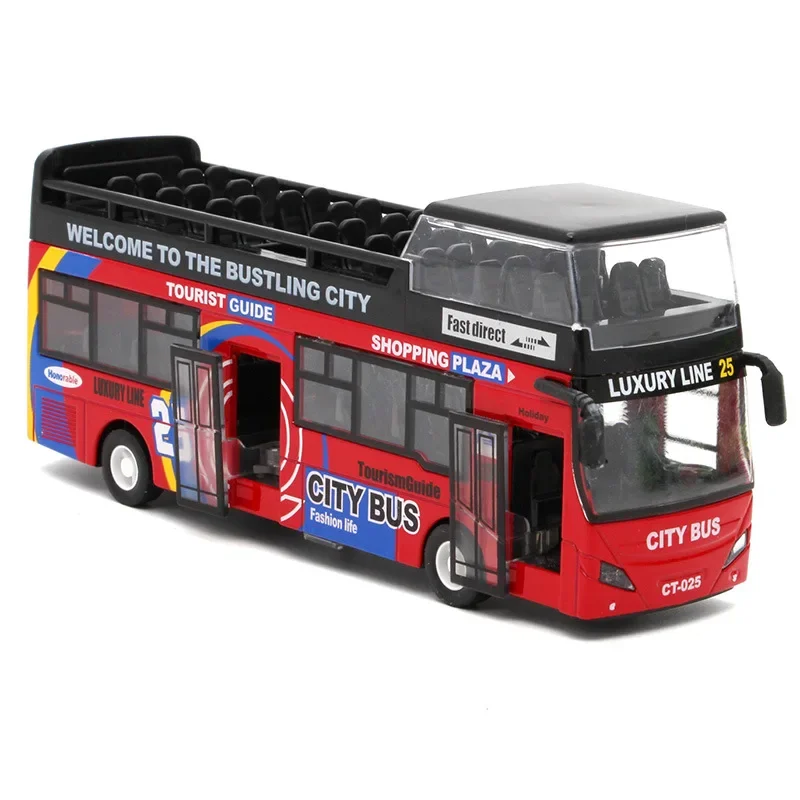 (vermelho) Escala 1:32 - Ônibus Turístico De Dois Andares - Miniatura De Carro - Realista - Efeitos De Som E Luz