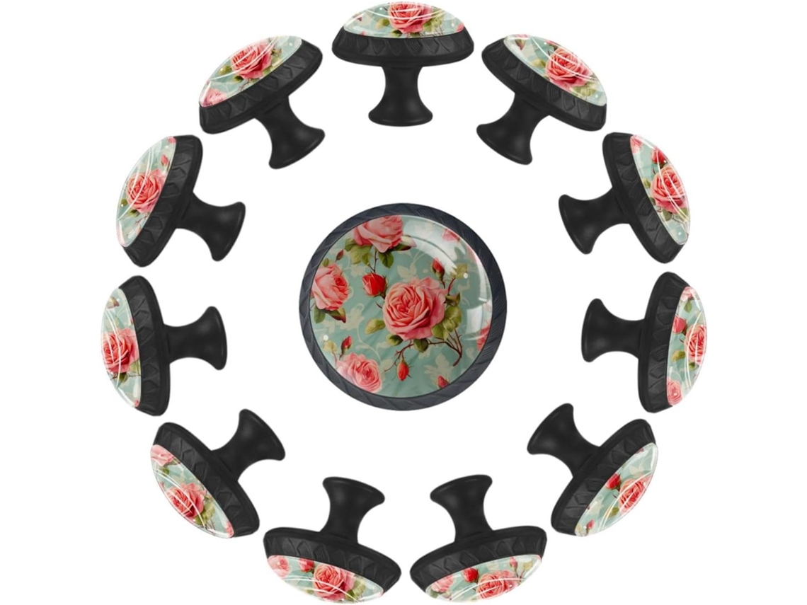 Puxadores E Maçanetas Redondas Para Armários De Cozinha, Conjunto De 12 Peças, Com Estampa De Flores Da Primavera