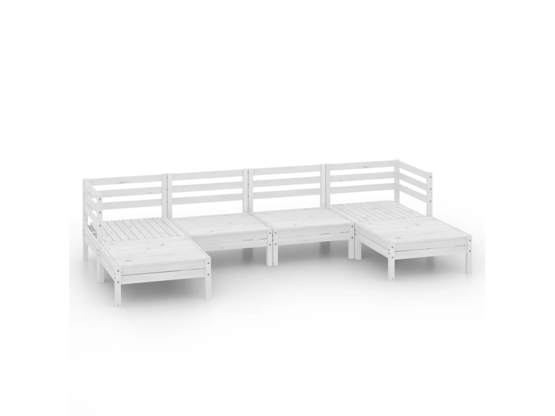 6 Pcs Conjunto Lounge de Jardim Pinho Maciço Branco MAISON EXCLUSIVE