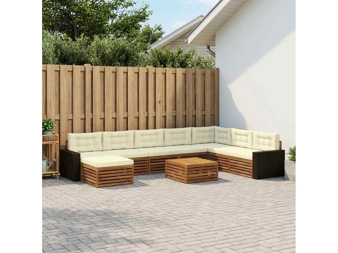Vidaxl Conjunto De Sofás Para Exterior 9 Pcs Natural E Creme