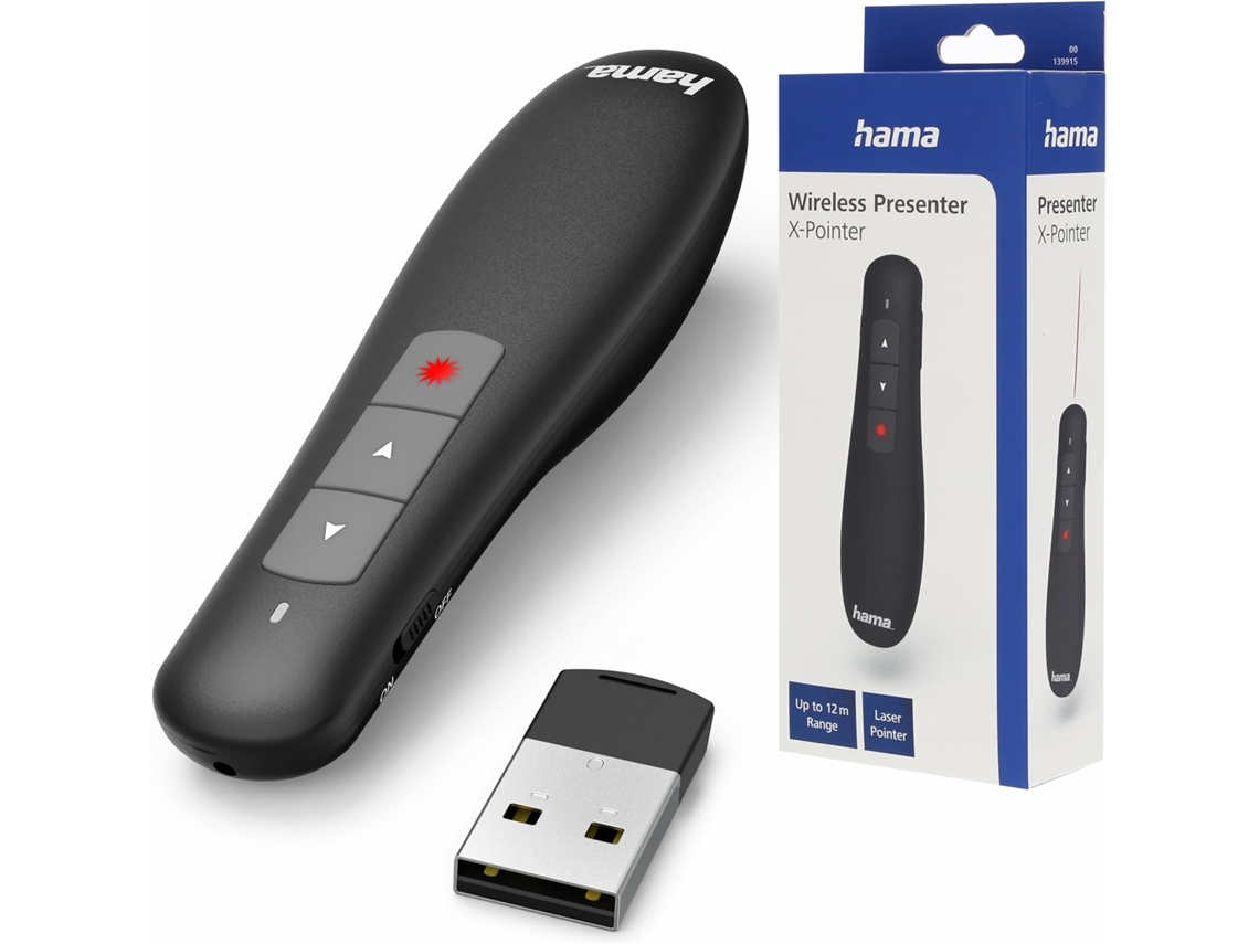 Ponteiro Laser Hama X pointer com Controle Remoto Vermelho, Tecnologia Smart link, Conexão Sem Fio de 2,4 Gh