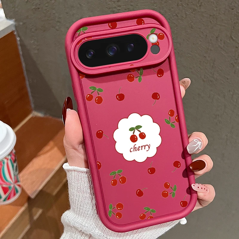 (bordô) Capa Macia E Fofa Com Estampa De Cereja Para Google Pixel 10 Pro, À Prova De Choque.