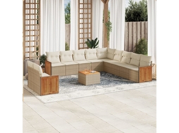 12 Pcs Conjunto De Sofás P/ Jardim Com Almofadões Vime Pe Bege Dkd Home Decor