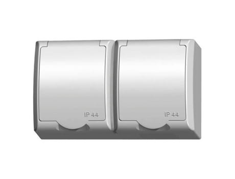 Tomada Dupla Terra Aba de Cor Branca OSPEL Fala de Superfície Impermeável Ip44