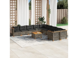 Vidaxl 11 Pcs Conjunto Sofás De Jardim C/ Almofadões Vime Pe Cinzento